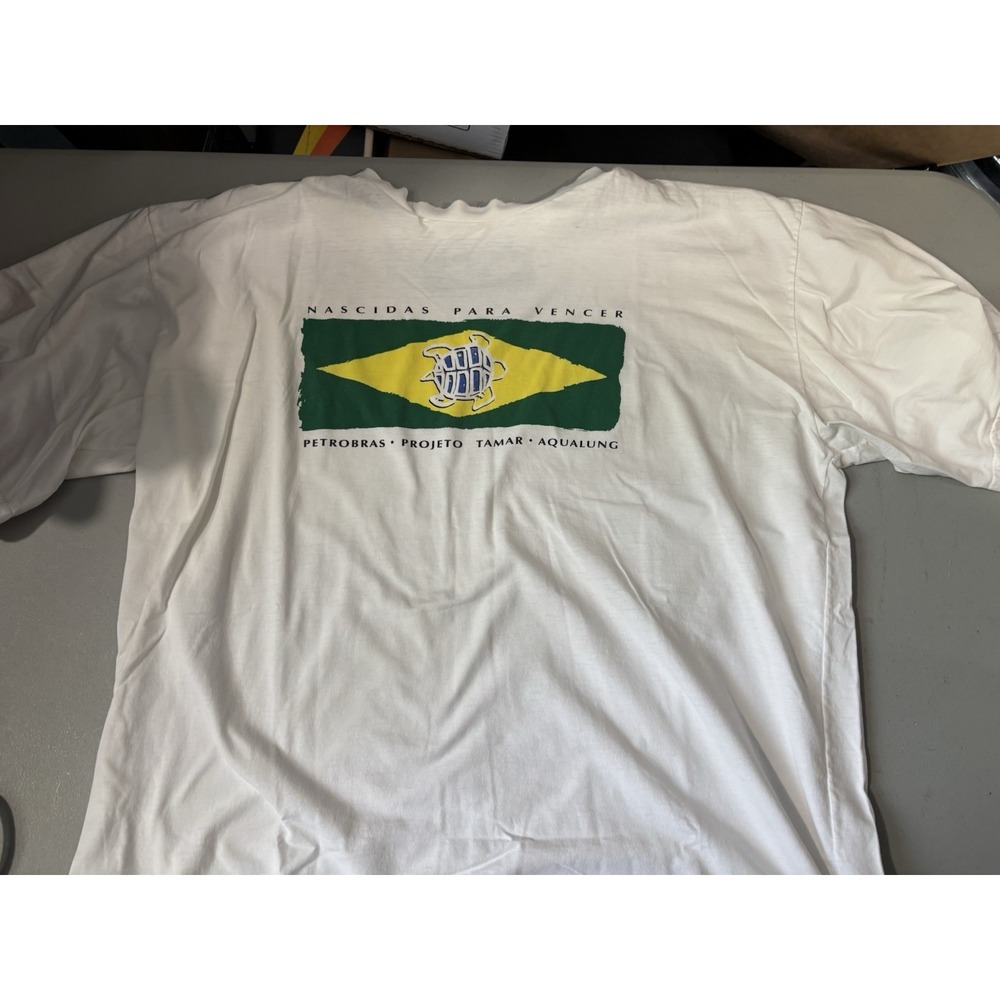 Vtg Lg Aqualung‎ Brazil Turtle White T Shirt
